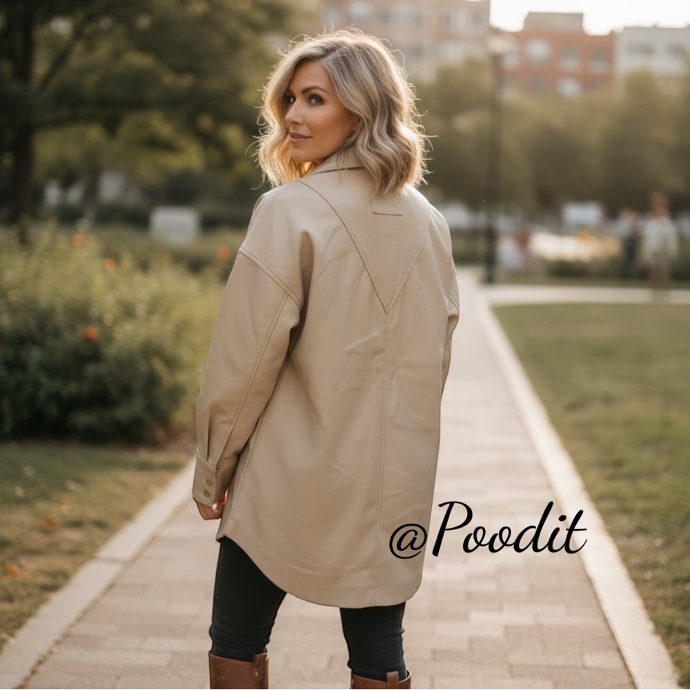 NEW IN cream pleather oversized Shacket S M L - Picture 3 of 6